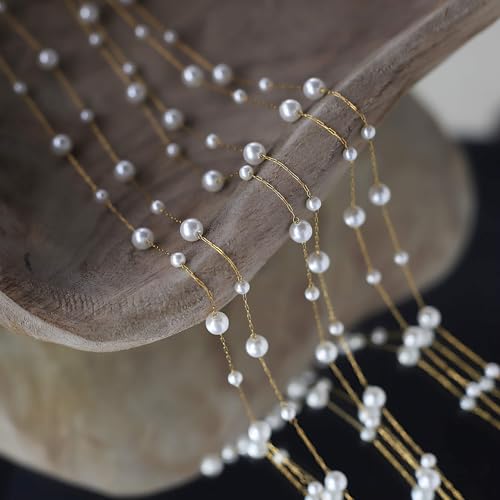 Pearl Necklaces for Women, Dainty Layered Pearl Choker Necklace, Handmade Elegant Gold and Pearl Necklace for Statement Jewelry