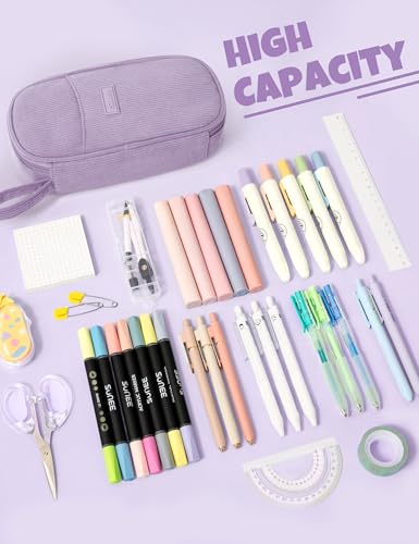SUNEE Cute Pencil Case, Large Pencil Pouch, Soft Corduroy Fabric Big Pencil Bag with Zipper, Kawaii Pen Bag Stationery Storage and Organizer, School Supplies for Teen, Student, Boys,Girls, Soft Purple - color: Soft Purple