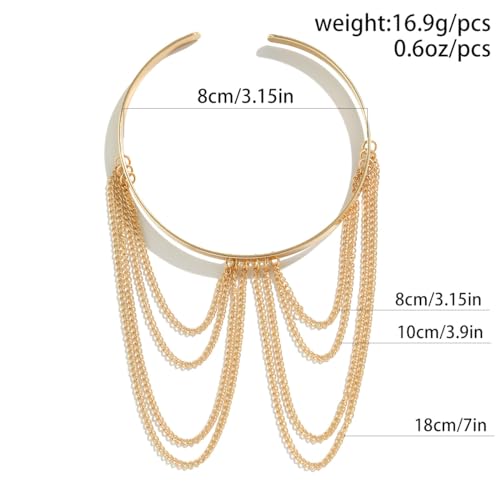 Xerling Chains Tassel Arm Bracelets Open Cuff Armband Armlet Boho Upper Arm Band Jewelry for Women - color: Gold
