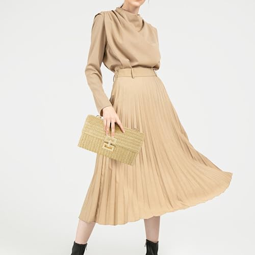 Gets Straw Clutch Purse for Women, Woven Beach Bag Summer Corssbody Purse Small Rattan Shoulder Bag for Travel | Hand-woven - color: Apricot