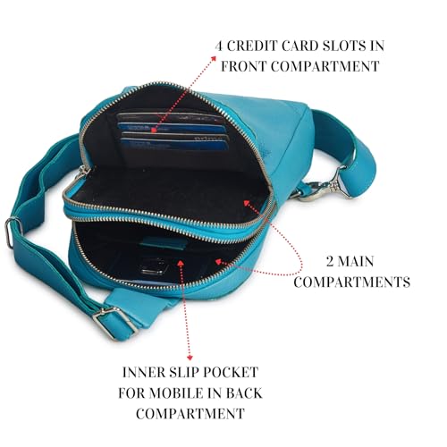 Leather Sling Bag for Women Genuine Crossbody Purse Small Trendy Cross Over Chest with Phone and Credit Card Slots (Air Blue Nappa) - color: Air Blue Nappa