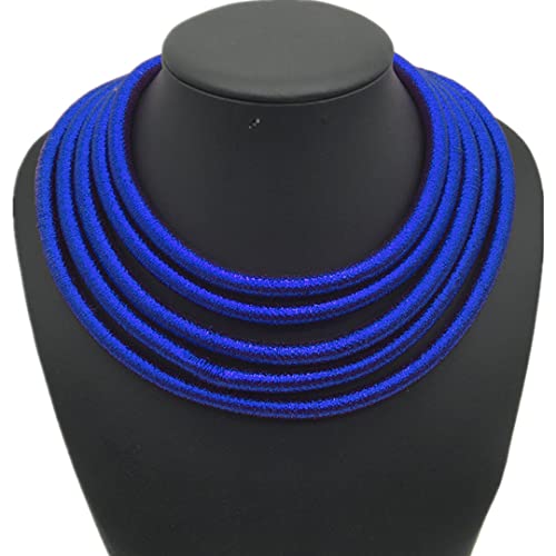 COLORFUL BLING Handwoven African Tribal Multilayer Chunky Statement Necklace Egypt Bib Collar Choker Costume Party Jewelry Accessories for Women - color: royalblue