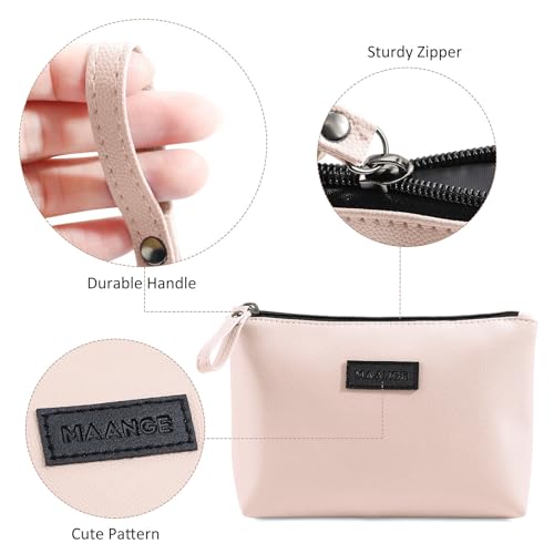 MAANGE Cosmetic Bags for Women Small Makeup Bag for Purse Pu Leather Makeup Pouch Travel Makeup Bag with Zipper Make Up Bag for Travelling - color: Light Pink
