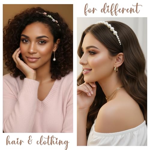 4 Pcs Metal Pearl Headbands for Women, Thin Metal Rhinestone Floral Hair Bands, Elegant Crystal Flower Sparkly Hair Hoops, Fairycore Bridal Wedding Hair Accessories Set for Girls - color: Flower Metal