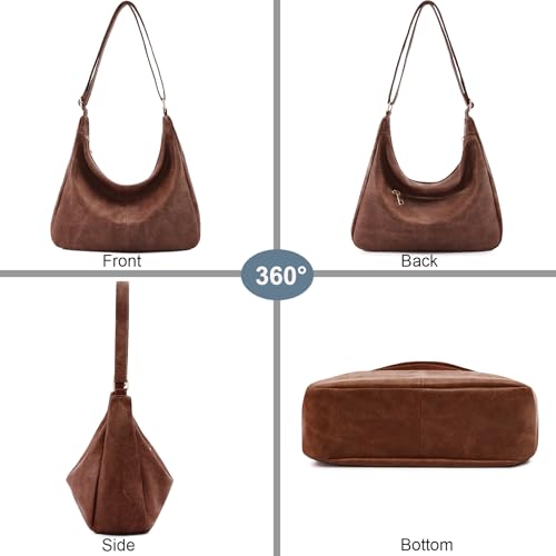 Hobo Bags for Women Foldable Vegan Leather Shoulder Handbag Slouchy Tote Crossbody Purses - color: Brown
