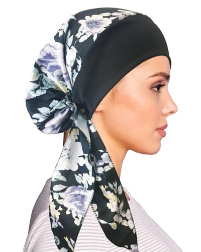 Chemo Headwear for Women Head Scarf Headwraps Silky Soft Turbans for Women Cancer Hats Chemo Beanie Coverings Scarves - color: C Big Black Pattern 2