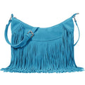 Sunwel Fashion Women Fringe Hobo Bag Western Purse Shoulder Bag Vegan Suede Tassel Hippie Crossbody Bag - color: Turquoise Blue