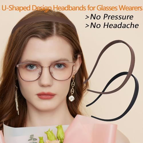 2 Pack Headbands Designed for Eyewear,Flex No Pressure Hairbands for Women Matte Finish Comfortable Plastic Headbands with Teeth-Black,Coffee - color: 2 PCS-Black,Coffee
