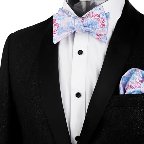 Alizeal Mens 2pcs Classic Floral Pattern Self-tied Bow Tie and Handkerchief Set - color: 035-blue+magenta