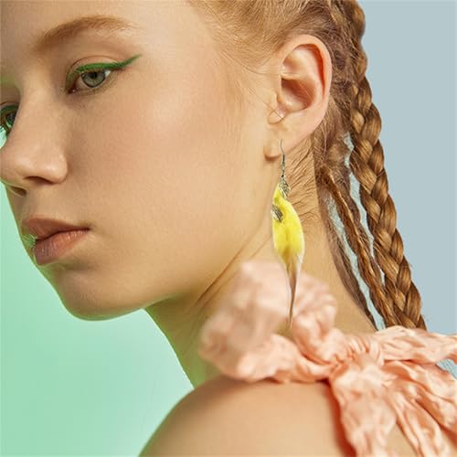 Bohemian Handmade Natural Long Feather Dangle Earrings for Women Multicolor Tassel Feathers Dangle Drop Earrings Vintage Bohemian Earrings Boho Feather Earrings - color: Yellow