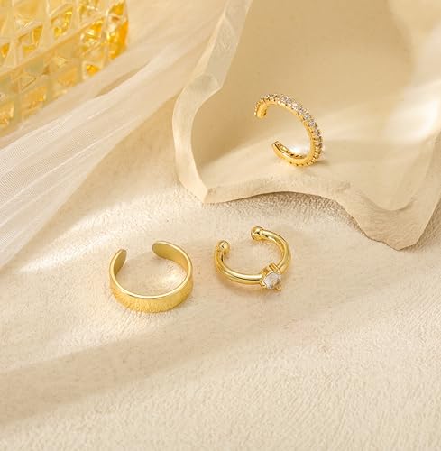 14K Gold/Silver Plated Ear Cuffs Set Dainty Clip Piercing Stack Small Cartilage Hoop Huggie Trendy Tarnish Hypoallergenic Jewelry Gift - style: gold style 5