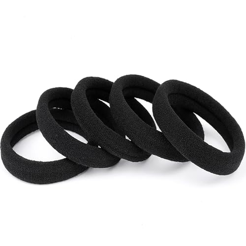 Black Hair Ties No Damage No Pull 100PCS Extra Thick Elastics Hair Bands Large Ponytail Holders for Women Girls Thick Heavy Curly Hair