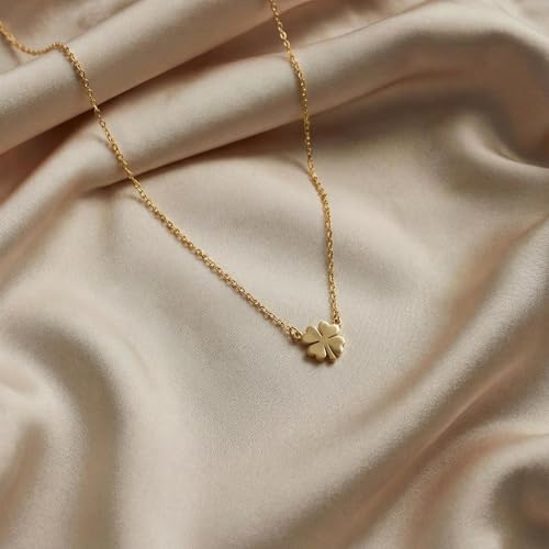 Dainty Gold Necklaces for Women Trendy Non Tarnish 14K Gold Plated Cubic Zirconia Necklace Layered Simple Cute Four Leaf Clover Choker Jewelry Birthday Gifts - color: Gold, style: Glossy-2