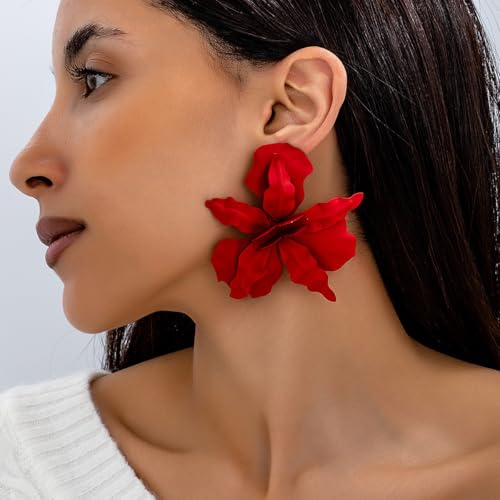 Large Flower Earrings For Women Fashionable Exaggerated Colorful Flower Earrings Vintage Elegant Statement Jewelry Accessories - style: red