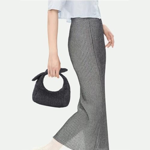 Huralona Women Straw Woven Clutch Purse Pleated Handbag for Summer Beach Vacation Straw Shoulder Crossbody Bag - color: Black4