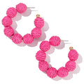 Raffia Hoop Earrings Statement Boho Beaded Earrings Cute Rattan Handmade Colorful Jewelry for Women Unique Summer Outfits - color: Rose