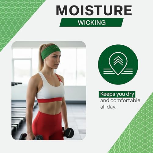 COLD FACTOR Cooling Headband for Women and Men – UPF 50+ Advanced Evaporative Comfort, Instant Cooling Sweatband for Outdoor Sports, Fitness, Yoga, Hiking, Running, and Workout - color: Hunter Green