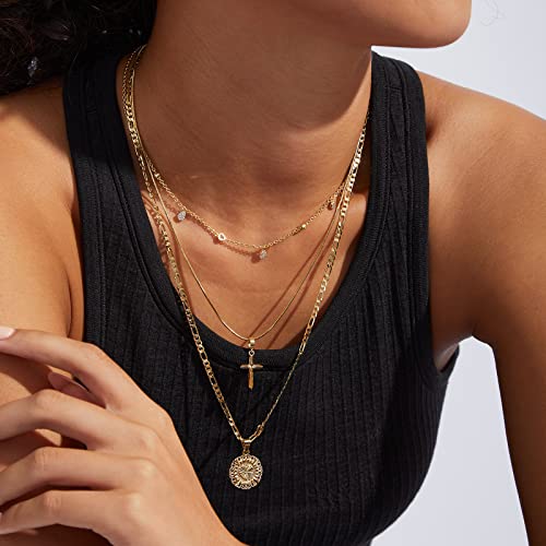 KissYan Initial Necklaces for Women, 14K Gold Plated Round Letter Pendant Capital Monogram Necklace Alphabets from A-Z Figaro Chain Jewelry - color: Gold, style: R