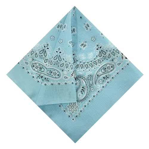 Single Pack Bandanas 60s Premium Cotton Soft Thin Handfeel Large Handkerchief for Men and Women - color: 1 Pack-light Blue