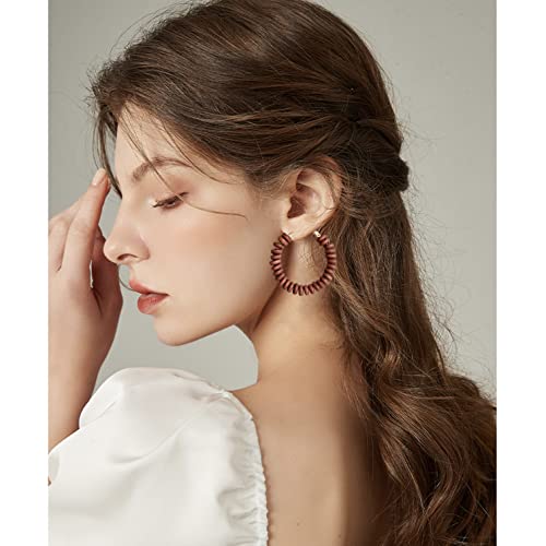 Handmade Nature Wooden Beaded Hoop Earrings Bohemian Minimalist Colorful Circle Round Wood Bead Earrings Vintage Chic Wooden Ethnic Dangle Drop Earrings for Women Statement Jewelry Gifts - color: Brown 4