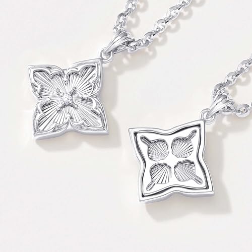 Fettero Gold Clover Necklace for Women Dainty 14K Gold Plated CZ Pendant Necklace Adjustable Chain Choker Charm Colorful Clover Pendant Lucky Necklaces for Women Jewelry - color: White Gold