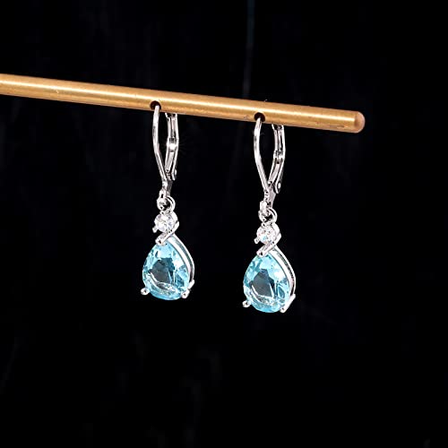 CiNily Teardrop Leverback Dangle Earrings for Women Hypoallergenic 14K Gold Plated Cubic Zircon Drop Earrings Fashion Crystal Earrings for Girls Jewelry Christmas Gifts - color: White Gold-Blue CZ