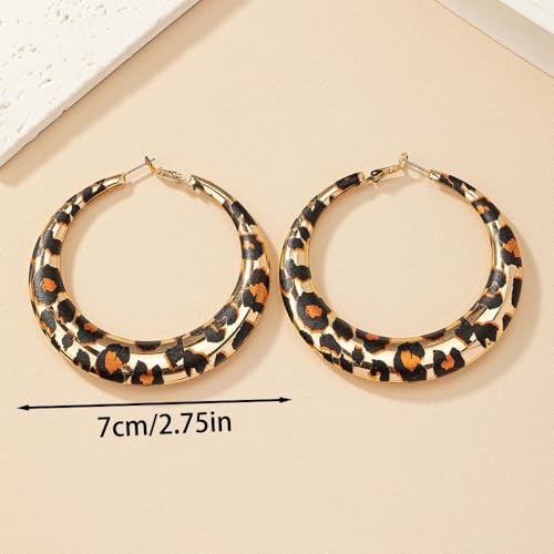 Colorful Large Hoop Earrings for Women Chunky Statement Earrings for Women White Black Red Leopard Hot Pink Earrings Big Hoops Vintage Neon 80s 90s Earrings Chunky Jewelry - style: Leopard Print