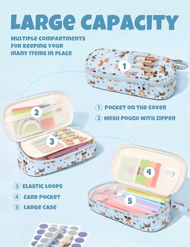 SUNEE Cute Pencil Case, Large Pencil Pouch, Aesthetic Big Pencil Bag with Zipper, Kawaii Stationery Storage and Organizer, School Supplies for Teen and Adult, Boys & Girls, Heavy Duty Canvas Cute Dog - color: Cute Dog