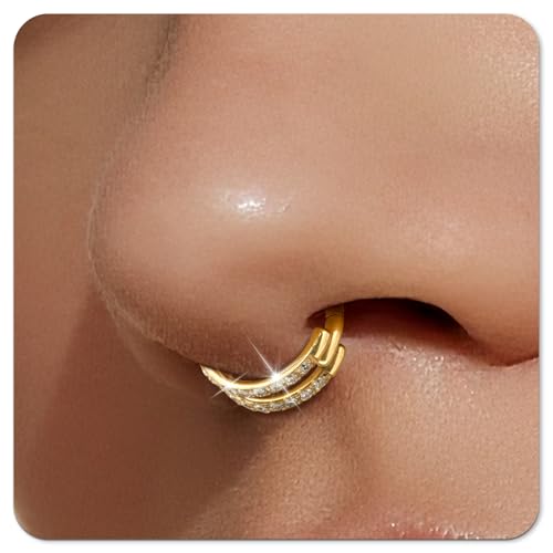 Small Cartilage Double/Triple-Hoop Helix Conch Piercing Earrings With Cubic Zirconia For Women Trendy 14K Gold Plated Titanium Surgical Stainless Steel Sets Nose Rings Hoops Septum Rings - color: 14K Gold, style: C-4Pairs-16Gauge-Double CZ hoop