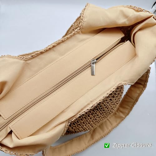 Aphoraeny Straw Beach Bag Buckets Totes Handbag Shoulder Tote Bag Straw Purse Summer Purse Women Summer Handbag - color: D-brown
