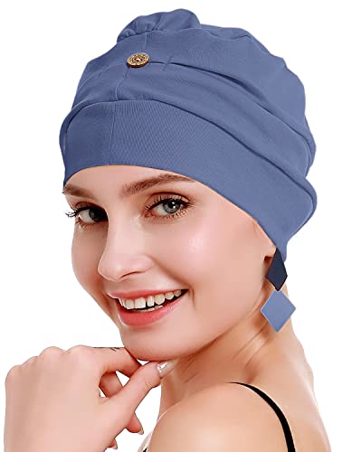 osvyo Cotton Chemo Turbans for Women Cancer Hairloss hat - Cotton Lightweight Headwear Sealed Packaging - color: Cotton Blue Grey