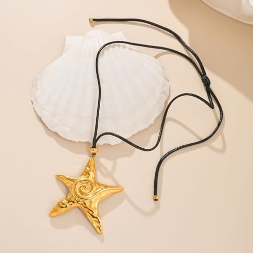 Frodete Statement Necklace for Women Chunky Gold Necklaces Long Pendant Necklace Boho Necklaces Gold Pendant Jewelry Cowboy Chic Style Cowgirl Outfit - color: Z9:Gold Star Necklace