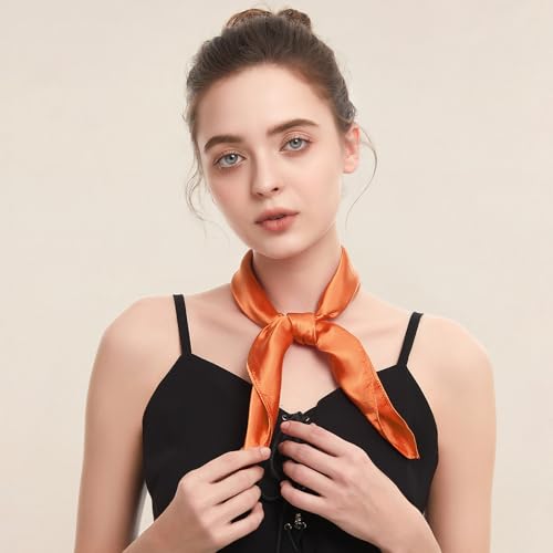 American Trends Women Silk Feeling Scarf Satin Head Scarves Square Wrap Neck Scarf Lightweight Silk Like Bandana - color: 09 Orange