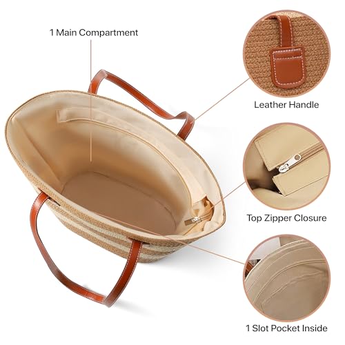 Straw Bags For Women | Travel Straw Totes Bag, Summer Woven Shoulder Bag Handbag - color: Summer Wave