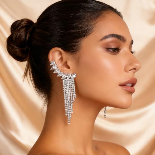 Crystal Ear Cuff Earrings for Women Rhinestone No Piercing Crystal Sparkly Ear Cuff Statement Earrings Wedding Party Jewelry - style: Right B