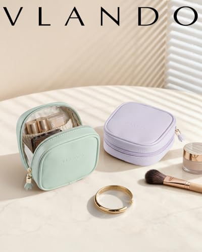 VLANDO Mini Makeup Bag, Small Makeup Bag for Purse with Slip-in Pockets, Portable Travel Toiletry Bag with Zipper, Waterproof Travel Essentials for Women-Mist Purple - color: Mist Purple