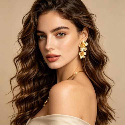 WCRAZYE Gold Flower Earrings Necklace Set for Women Boho Summer Daisy Floral Statement Earrings Brides Wedding Guest Dresses Jewelry - color: Gold