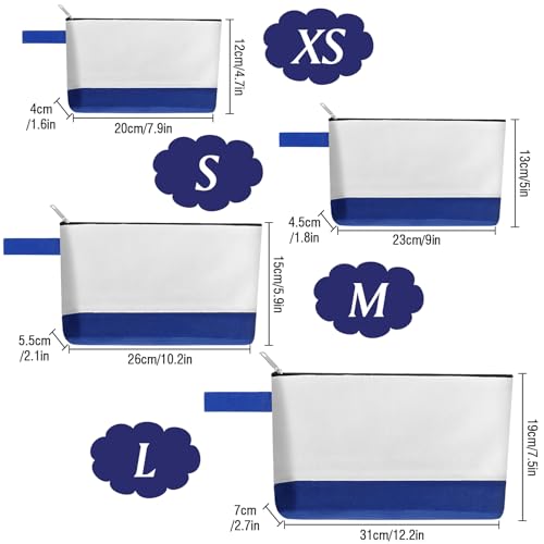 10 Pieces Cotton Canvas Makeup Bag with Bottom and Strap, Multi-Purpose Cosmetic Bag with Zipper Travel Toiletry Pouch, Blank DIY Craft Bag (White&Blue, L) - color: White&Blue, size: L