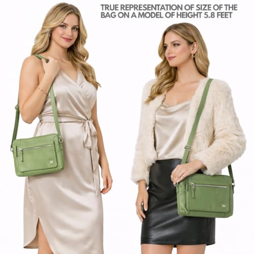 Leather Crossbody Bags for Women Small Soft Genuine Pebbled Sling Shoulder Handbag Crossover Purse with Full Adjustable Strap (Sage Nappa) - color: Sage Nappa