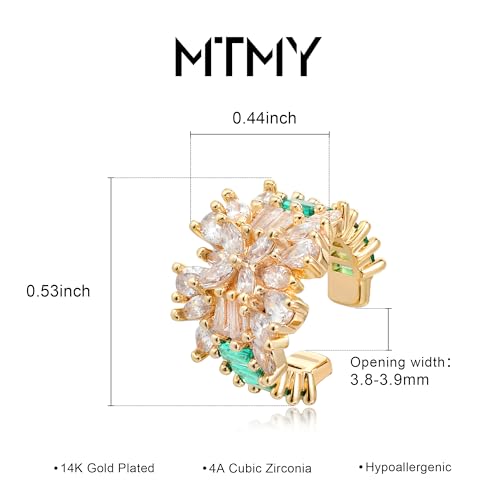 MTMY Gold Ear Cuff Earring for Women 14K Gold Plated Cubic Zirconia Non-Pierced Clip on Cartilage Chunky Ear Cuffs Hypoallergenic Jewelry - style: flower