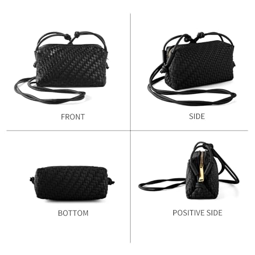 Woven Crossbody Bags for Women Handwoven Purses Vegan Leather Small Handbag Handmade Shoulderbag | Lightweight - color: Black