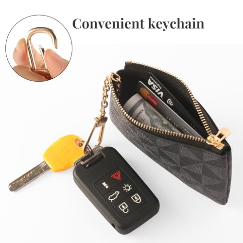 Leather Coin Purse for Women with KeyChain Small Zipper Change Purse coin Pouch Card Holder Wallet Clutch for Women & Men (Black) - color: Black