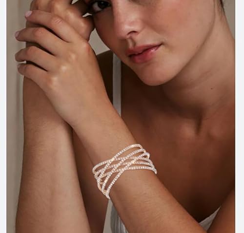 Rhinestone Bracelet for Women MultiLayer Crystal Cuff Bracelet Strand Layered Bracelet - color: Gold 2