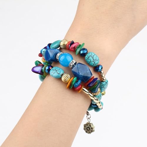 Turquoise Beaded Stretch Bracelets Bohemian Stackable Bracelets Y2K Summer Beach Bracelets Jewelry for Women - color: Stackable-Colorful