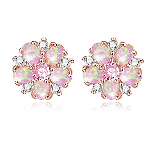 CiNily Flower Earrings,Opal Stud Earrings Sterling Silver or White Gold/Rose Gold Plated Ladies Flower Stud Earrings Cute Unique Earrings for Girls - color: rose gold