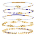 14K Gold Beaded Ball Stackable Bracelets for Women,Bohemian Stretch Colorful Seed Beads Bracelet Stack Fashion Holiday Jewelry Gift Friendship - color: Blue