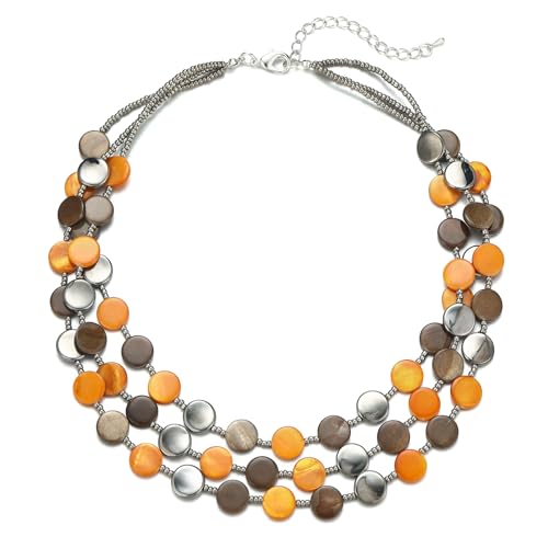 Noessla Layered Beaded Chunky Necklace for Women Boho Two-color Shell Statement Necklace Fashion Collar Costume Jewelry Gifts for Mum - color: Brown
