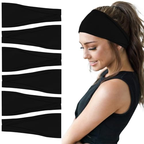 YONUF Fashion Headbands For Women Wide Headband Yoga Workout Head Bands Hair Accessories Black Band 6 Pack - color: Black