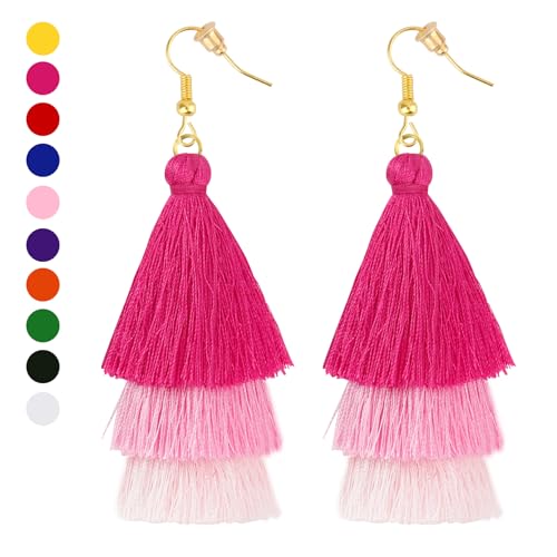 Earrings for Women Dangling, Layered Tassel Earrings Fringe Earrings Bohemian Studs Drop Earrings - color: Light Pink