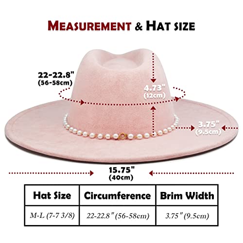 FLUFFY SENSE. Big Wide Brim Fedora Hat for Women - Nashville Outfits Western Hats Women's Felt Panama Rancher Hat - color: Rose Pink